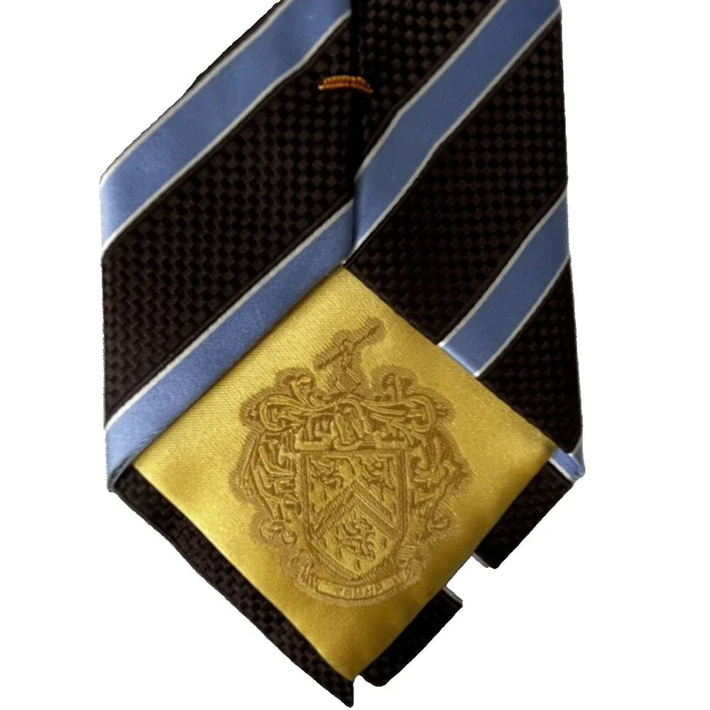 Donald J. Trump Signature Collection Gold Bar Silk Tie Brown with Blue Stripes